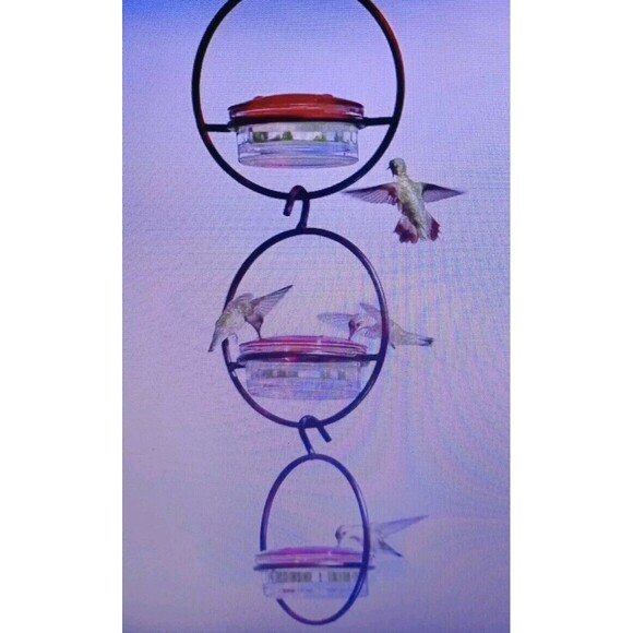 Hanging Set Of 3 Hummingbird Feeder Circular Metal Frame Perch Patio Garden NIP - Picture 1 of 8